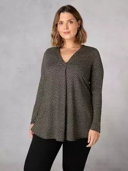 Свободный трикотажный топ с геометрическим узором и складками спереди Curve Live Unlimited, мульти