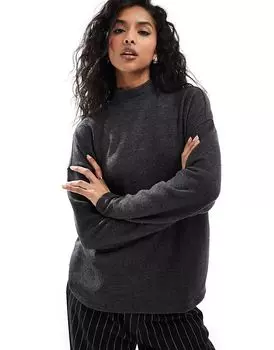 Свободный трикотажный топ с высоким воротом черного меланжа Vero Moda