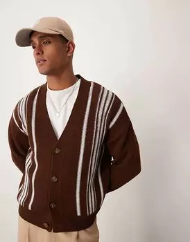 Свободный вязаный кардиган свободного кроя с коричневыми полосками ASOS DESIGN