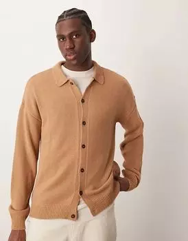 Свободный вязаный кардиган свободного кроя с воротником цвета камня ASOS DESIGN