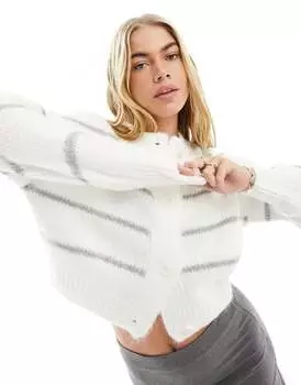 Свободный вязаный кардиган в серо-кремовую полоску ASOS DESIGN