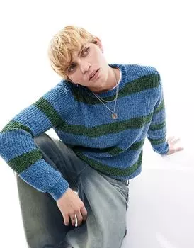 Свободный вязаный свитер из синели с круглым вырезом в полоску ASOS DESIGN