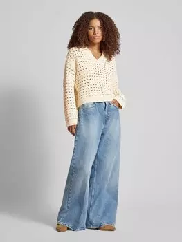 Свободный вязаный свитер с широким вязаным воротником, модель «NIZY» Pieces, бежевый