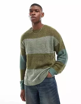 Свободный вязаный свитер в полоску цвета хаки ASOS DESIGN