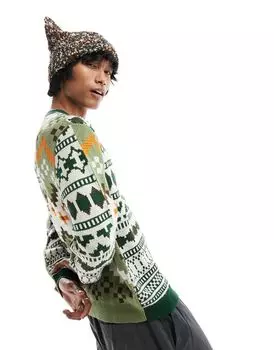 Свободный вязаный свитер зеленого цвета с узором ASOS DESIGN