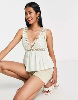 Связанный крючком топ-солнце с выцветшим принтом пейсли ASOS DESIGN