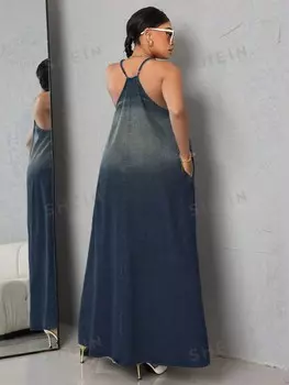 SXY Платье-майка больших размеров Женские свободные джинсовые Shein, синий