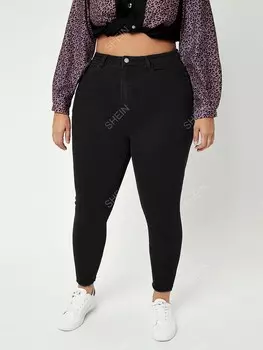 SXY Plus Рваные джинсы скинни с высокой талией Shein, черный