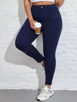 SXY Plus Узкие брюки, однотонный Shein, темно-синий