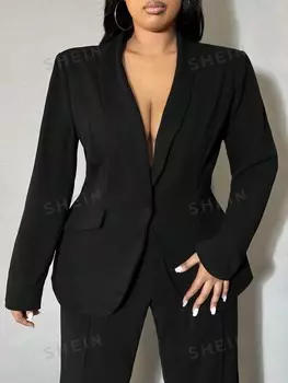 SXY Женский пиджак больших размеров с шалевым воротником подходит для любого сезона, путешествий, бизнеса, свиданий Ночь Shein, черный