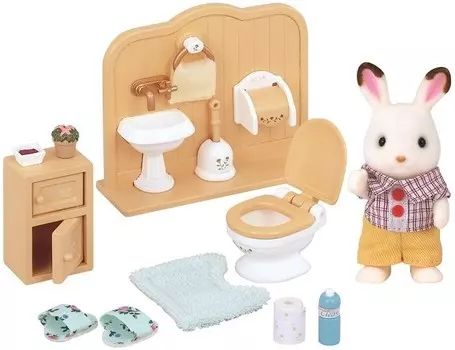 Sylvanian Families, коллекционные фигурки, набор «Братец кролик» с шоколадными ушками: ванная комната