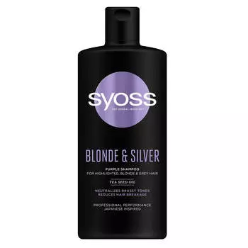 Syoss Шампунь Blonde & Silver Purple, нейтрализующий желтизну для светлых и седых волос, 440мл