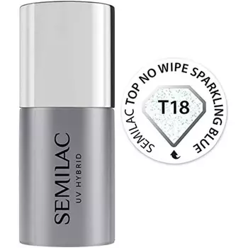 T18 УФ-лак для ногтей Top Coat Semilac Top No Wipe Sparkling Blue 7 мл