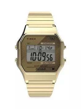 T80 Цифровые часы-браслет из нержавеющей стали с ремешком расширения Timex, золотой