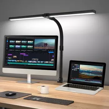 [T] 7MAGIC настольная лампа, светодиодная, с регулируемой яркостью, 24 Вт, 80 см, зажимная для домашнего офиса, настольная лампа с лампой дневного света, офисная настольная лампа на гибкой шее, черная, монитор для защиты глаз, 5 цветовых режимов Toner Ki