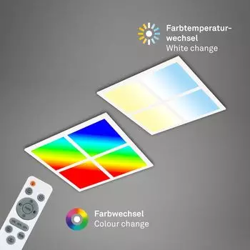 [T] Briloner Leuchten - Светодиодный потолочный светильник RGB Multi, Светодиодный потолочный светильник CCT, индивидуально переключаемые поверхности, ультраплоский, с регулировкой яркости, изменение цвета, дистанционное управление, ночник, 445x445x60 мм
