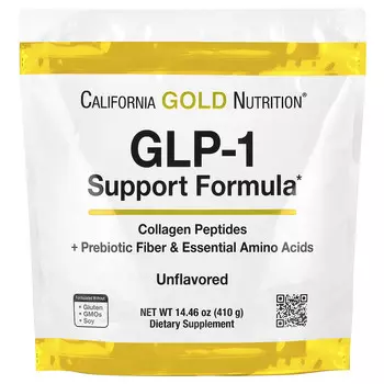 [T] California Gold Nutrition, добавка для поддержания уровня ГПП-1 с пептидами гидролизованного морского коллагена, смесью пребиотической клетковины, устойчивой к расщеплению, и смесью незаменимых аминокислот, обогащённой лейцином, с нейтральны...