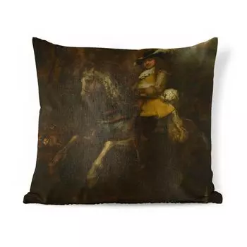 [T] Декоративная подушка MuchoWow диванная подушка для гостиной декоративная подушка 60 x 60 см портрет мужчины верхом на лошади, возможно, Фредерик Рихель - картина Рембрандта ван Рейна - чехол на подушку - хлопчатобумажная ткань - декоративные...