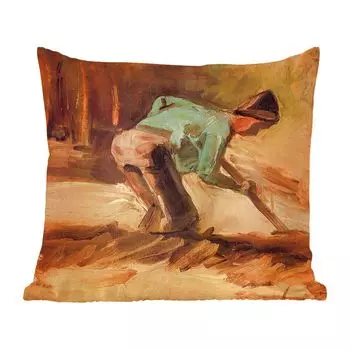 [T] Декоративная подушка MuchoWow, подушка для дивана, декоративная подушка для гостиной, 45 х 45 см, мужчина в сутулом положении с палкой или лопатой - картина Винсента Ван Гога - чехлы для подушек - декоративные чехлы для подушек - декоративны...