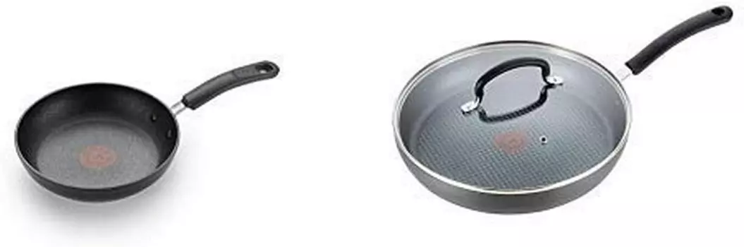 T-fal C5610264 8-дюймовая сковорода И E76597 Ultimate с твердым анодированным антипригарным покрытием 10-дюймовая сковорода с крышкой, можно мыть в посудомоечной машине, черная, Black