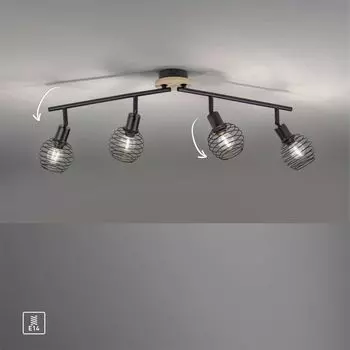 [T] JUST LIGHT Светодиодный потолочный светильник EUGEN, имитация дуба, подходит для настенного и потолочного монтажа, точечная головка может вращаться и поворачиваться в гостиных, например, в гостиной, спальне, столовой, кабинете, прихожей 1592...