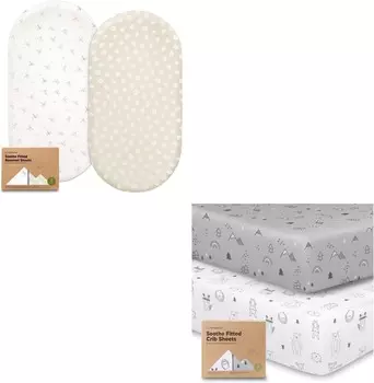 [T] Kea 2 упаковки органических простыней для детской кроватки Kea для девочек и мальчиков и 2 упаковки органических простыней для кроватки — 100 % хлопок Наматрасники для люльки — мягкие и дышащие простыни для детской кроватки для мальчиков и д...