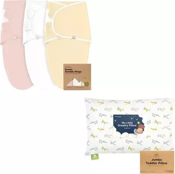 [T] Kea 3 упаковки детских пеленальных мешков из органического хлопка и подушка для малышей с наволочкой - Мешок для пеленания новорожденных - Эргономичные пеленки для детей 0–3 месяцев - Jumbo 14X20 - Подушки из мягкого органического хлопка для...