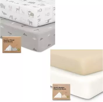 [T] Kea Babies 2 комплекта органических простыней для кроватки для мальчиков и девочек и 2 упаковки простыней для кроватки для мальчиков и девочек - Простыня для кроватки из джерси - Органические простыни для детской кроватки нейтрального цвета...