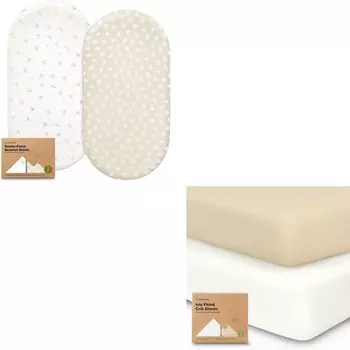 [T] Kea Babies 2 комплекта органических простыней для детской кроватки для девочек и мальчиков и 2 комплекта простыней для детской кроватки из бамбуковой вискозы - 100% хлопок Наматрасники для люльки - органические простыни для детской кроватки...