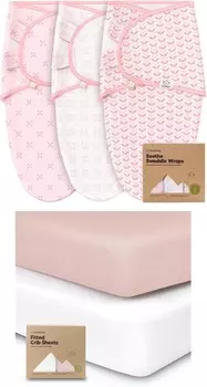 [T] Kea Babies 3 упаковки органических детских пеленальных мешков и 2 упаковки органических пеленальных мешков для мальчиков и девочек - Пеленальный мешок для новорожденных - Простыня для кроватки на трикотажной основе - Эргономичные пеленальные...