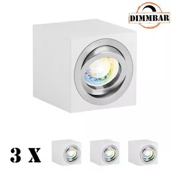 [T] Комплект из 3 светодиодных накладных точечных светильников RGB GU10 белого цвета со светодиодом 3 Вт от LEDANDO - 11 цветов + холодный белый - вкл. пульт дистанционного управления - с регулируемой яркостью - точечный светильник для накладного монтажа