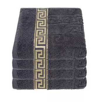 [T] Комплект из 4 роскошных гостевых полотенец Medusa 30x50 см - бежевый/светло-коричневый - тончайший хлопок кольцевого прядения/жаккардовое переплетение/махровое полотно с высоким ворсом с плоским тиснением Medusa и золотой каймой Medusa Arle-...