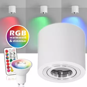[T] Комплект накладных точечных светильников RGB LED GU10 белого цвета со светодиодом 3 Вт от LEDANDO - 11 цветов + теплый белый - вкл. пульт дистанционного управления - с регулируемой яркостью - точечный светильник для накладного монтажа - накладной све
