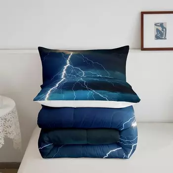 [T] Комплект одеяла с белой молнией Queen Kids Boys Teens Lighting Storm Декор комнаты Комплект постельного белья для естественной погоды, мягкое легкое пуховое одеяло Blue Sky, молодежное одеяло для молодых людей, 1 одеяло + 2 наволочки Castle...