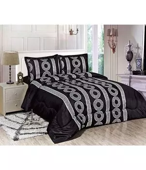 [T] Комплект постельного белья Meander из 3 предметов, покрывало, 230 x 250 см, подходит для 2 человек, черный и серебристый, двуспальная кровать, покрывало в стиле пэчворк с 2 наволочками, подходит для круглогодичного проживания, дышащее одеяло с наполн