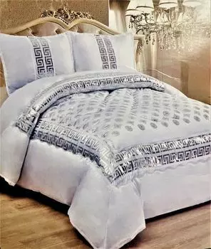 [T] Комплект постельного белья Meander из трех предметов с панелями, покрывало с вышивкой 230 x 250 см для 2 человек бело-серебристая двуспальная кровать подходит для кровати лоскутное одеяло с 2 наволочками подходит для круглогодичного дышащего одеяла с