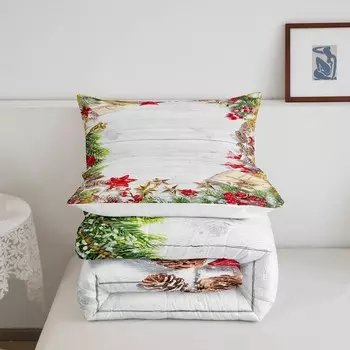 [T] Комплект постельного белья с Рождеством, королева, рождественские сосновые иглы, подарки из сосновой шишки, пуховое одеяло, набор одеял для детей, мальчиков и девочек, праздничная спальня, мягкий легкий постельный комплект, 2 наволочки Erose...