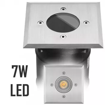 [T] Комплект светодиодного встраиваемого напольного светильника со светодиодным прожектором марки GU10 от LEDANDO - 7Вт - 530лм - теплый белый - квадратный - IP67 - крышка из нержавеющей стали - упругий 2т - замена 50Вт - угол луча 30° - А+ [встраиваемый