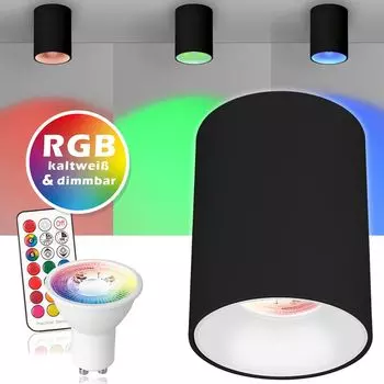 [T] Комплект светодиодных точечных светильников GU10 черно-белого цвета со светодиодом 3 Вт от LEDANDO - 11 цветов + холодный белый - вкл. пульт дистанционного управления - с регулируемой яркостью - точечный светильник для поверхностного монтажа - наклад