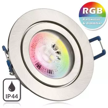 [T] Комплект встраиваемых светодиодных точечных светильников IP44 RGB GU10 из нержавеющей стали / матового серебра со светодиодом 3 Вт от LEDANDO - 11 цветов + холодный белый - вкл. пульт дистанционного управления - с регулируемой яркостью - круглый - дл