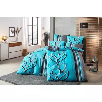 [T] Мое домашнее постельное белье "Area hearts design, качество Linon и фланель (фланель), размер 135x200 см и 155x220 см, романтическое постельное белье, 100% чистый хлопок, маленькие сердечки, сердце, любовь, День святого Валентина", (2 шт.) M...