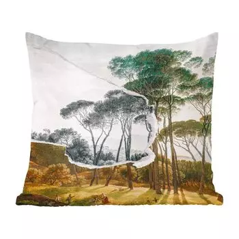 [T] MuchoWow Декоративная подушка Диванная подушка Декоративная подушка для гостиной 45 x 45 см Итальянский пейзаж Зонтик Сосны - Искусство - Хендрик Вогд - Живопись - Черно-белое - Старые мастера - Чехлы на подушки - Декоративные чехлы на подуш...