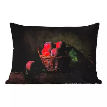 [T] MuchoWow Уличная подушка - Корзина - Слива - Розовый - Деревенский стиль - Фрукты - Натюрморт - 60x40 см - Устойчивость к атмосферным воздействиям - Подушки для отдыха - Чехлы для подушек - Декоративные чехлы для подушек - Декоративные чехлы...