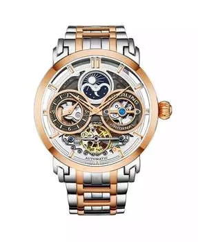 [T] Мужской автоматический корпус из нержавеющей стали цвета розового золота, безель цвета розового золота, циферблат цвета розового золота, стрелки цвета розового золота, серебряные маркеры, двухцветные часы-браслет розового и серебряного цвето...