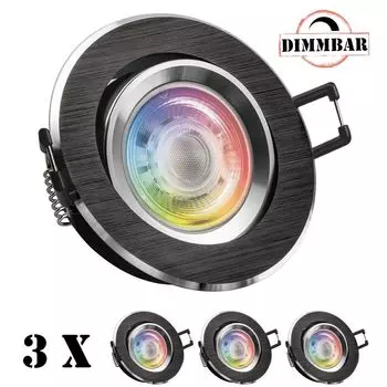 [T] Набор из 3 встраиваемых точечных светильников со светодиодной подсветкой RGB, очень плоские, двухцветные - двухцветные со светодиодом 3 Вт от LEDANDO - 11 цветов + теплый белый - вкл. пульт дистанционного управления - с регулируемой яркостью - круглы