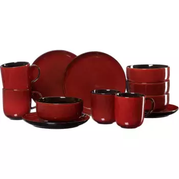 [T] Набор посуды для завтрака Ritzenhoff & Breker «Сервис, Гамбия (тарелка, миска, кофейная кружка)», (набор, 12 предметов, 4 кофейные кружки (400 м), 4 миски (600 м), 4 плоские тарелки ( 20,5 см), Реативная глазурь, каждое изделие уникально, 1...