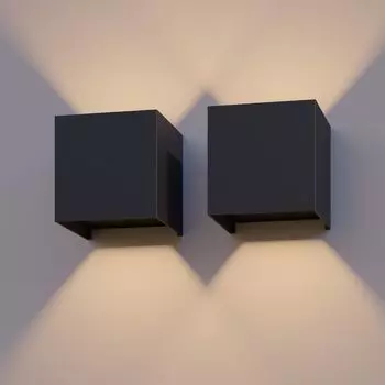 [T] Настенный светодиодный кубический светильник Calex, уличный светильник, черный, набор из 2 светодиодных светильников вверх и вниз, регулируемый световой луч, 7 Вт, настенный светильник для внутреннего освещения, настенный светильник для нару...