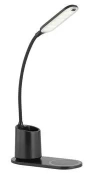 [T] Настольная лампа Globo Lighting черный пластик, опаловый пластик, сатинированная отделка, регулировка яркости, сенсорный диммер, фиксация цветов, адаптер в комплекте, USB-кабель в комплекте, функция беспроводной зарядки, флексография, другие...