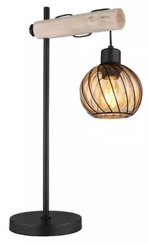[T] Настольная лампа Globo Lighting металл черный матовый, цвет натурального дерева, стекло янтарное, металлические стержни черные матовые, кабель ПВХ черный, кулисный переключатель на кабеле, регулируется по высоте, ДхШхВ: 330x180x550 мм, длина...