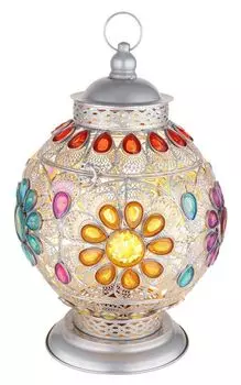 [T] Настольная лампа Globo Lighting металл серебристого цвета, акриловые кристаллы, черный ПВХ-кабель, кулисный переключатель на кабеле, цвета акриловых кристаллов: фиолетовый, синий, зеленый, красный, оранжевый, розовый, : 270 мм, В: 395 мм, д...